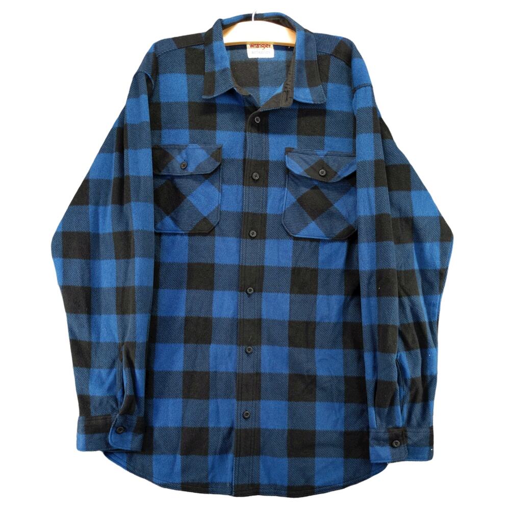Wrangler Authentics Button Up Long Sleeve Shirt Size XLT Blue Plaid
